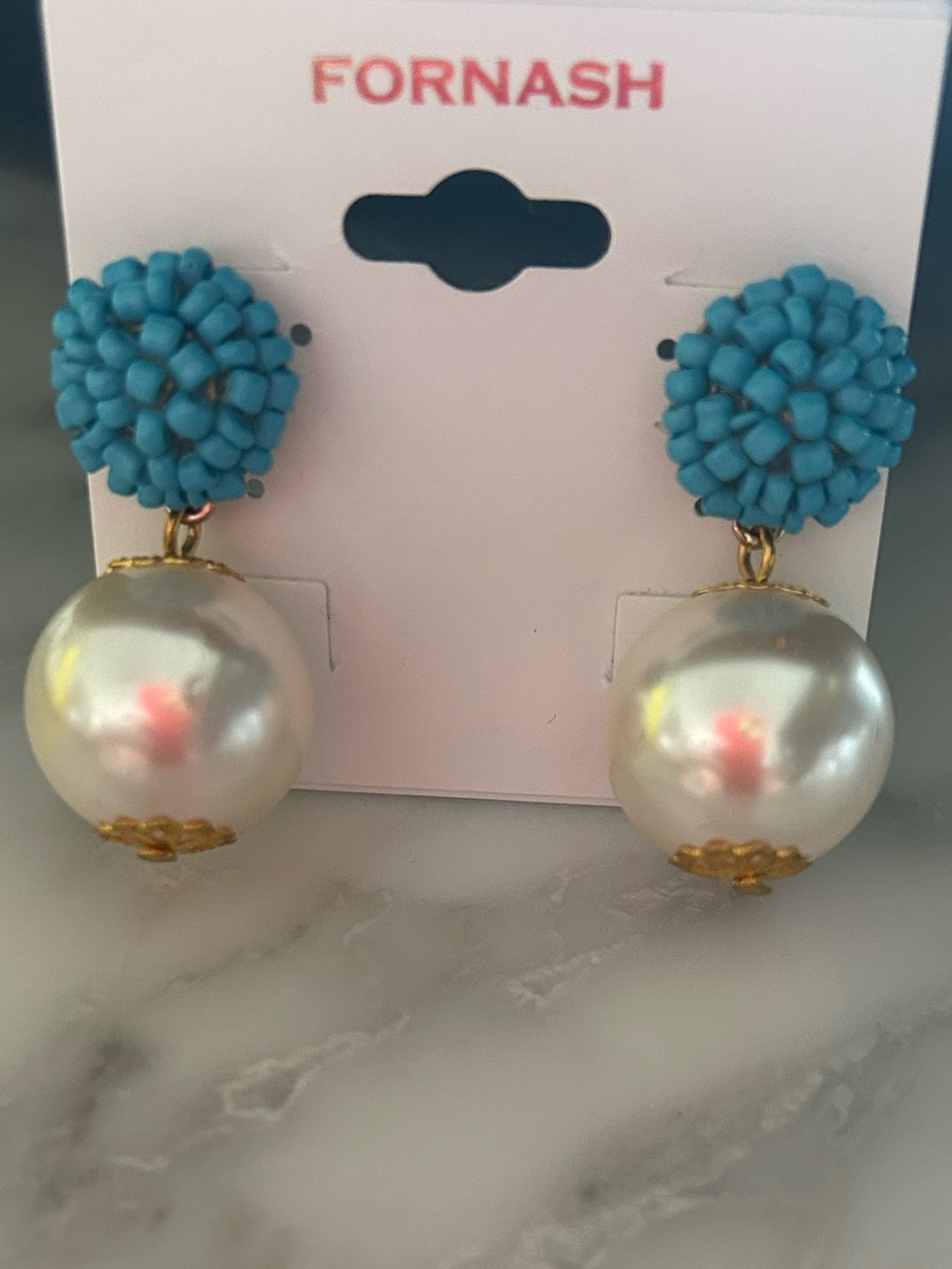 Fornash Queen Turquoise Bead and Pearl Drop Earrings
